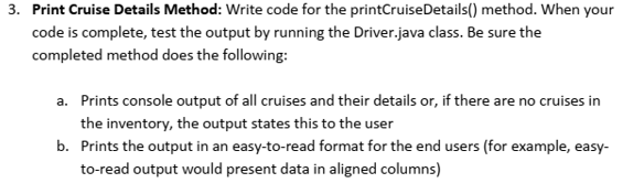 Implement cruise ship management system in Java programming language 2